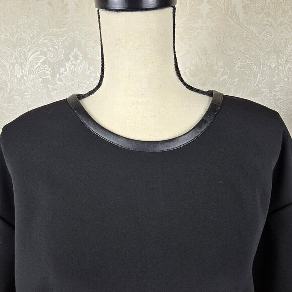 Ann Taylor Size Large Black Short Sleeve Blouse Dropped Shoulder Faux Leather - Picture 2 of 16